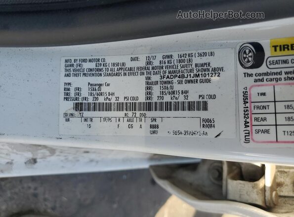3FADP4BJ1JM101272 2018 FORD FIESTA White 