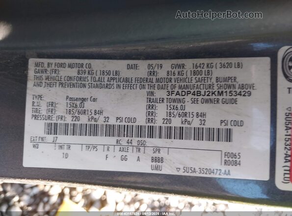 3FADP4BJ2KM153429 2019 FORD FIESTA Gray Widok komory silnika