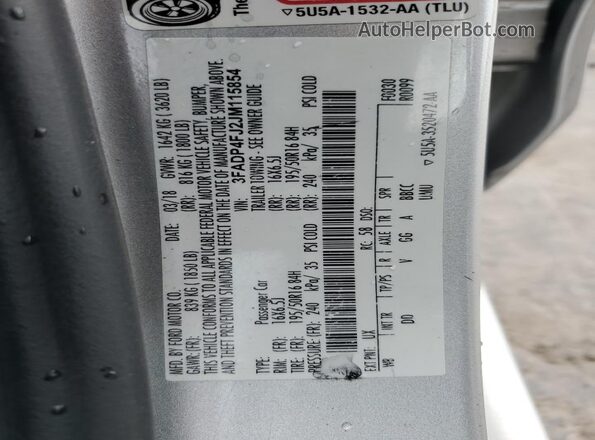 3FADP4FJ2JM115854 2018 FORD FIESTA Серебряный 
