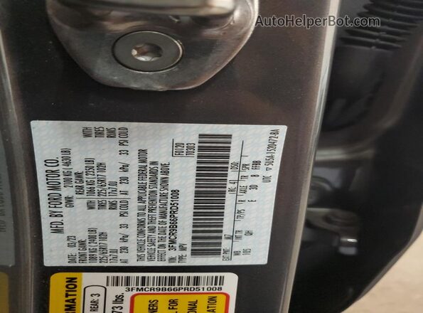3FMCR9B66PRD51008 2023 FORD BRONCO Gray Vista de la etiqueta del VIN