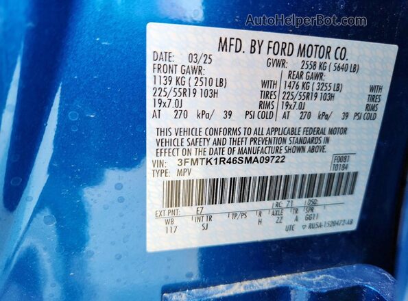 3FMTK1R46SMA09722 2025 FORD MUSTANG Blue Widok naklejki z numerem VIN