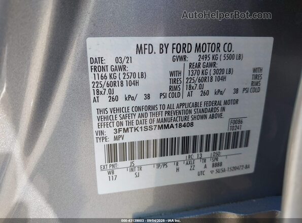 3FMTK1SS7MMA18408 2021 FORD MUSTANG MACH-E Gray Vista del compartimento del motor