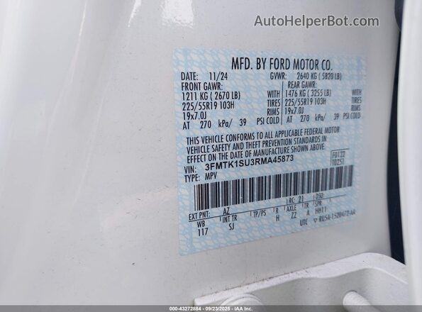 3FMTK1SU3RMA45873 2024 FORD MUSTANG MACH-E White ძრავის განყოფილების ხედი