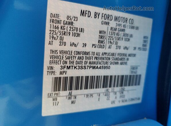 3FMTK3SS7PMA45950 2023 FORD MUSTANG MACH-E PREMI Blue Engine compartment view