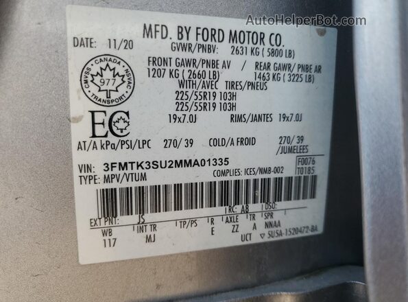 3FMTK3SU2MMA01335 2021 FORD MUSTANG MACH-E PREMI Silver 