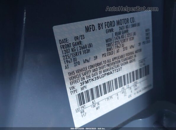 3FMTK3SU2PMA77237 2023 FORD MUSTANG MACH-E PREMI Blue Widok komory silnika