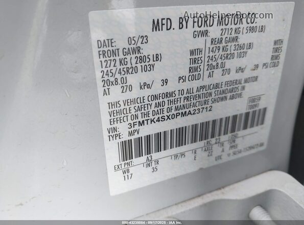 3FMTK4SX0PMA23712 2023 FORD MUSTANG MACH-E White 