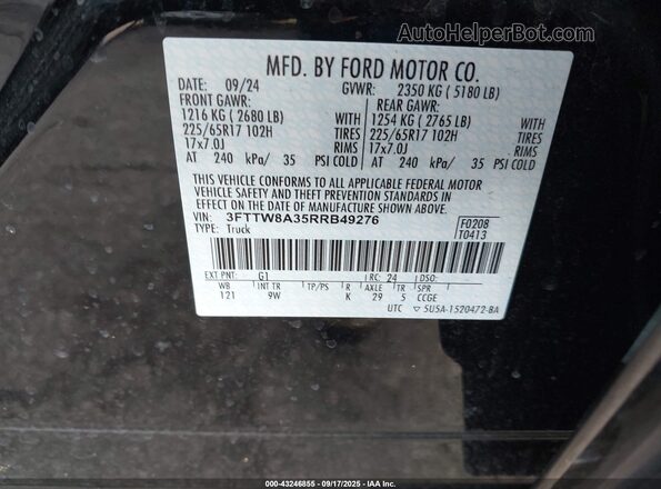 3FTTW8A35RRB49276 2024 FORD MAVERICK Black Вид підкапотного простору