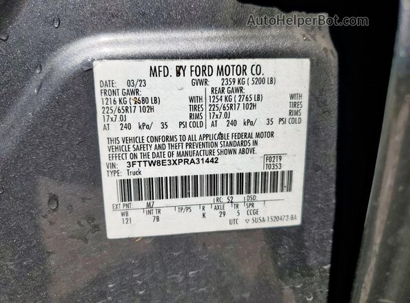 3FTTW8E3XPRA31442 2023 FORD MAVERICK Gray Вид наклейки з VIN-кодом