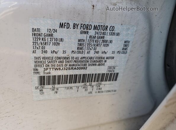 3FTTW8J32SRA00992 2025 FORD MAVERICK White 