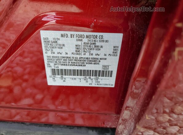 3FTTW8S33SRA08839 2025 FORD MAVERICK Red 