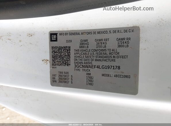 3GCNWAEF4LG197178 2020 CHEVROLET SILVERADO Белый Вид подкапотного пространства