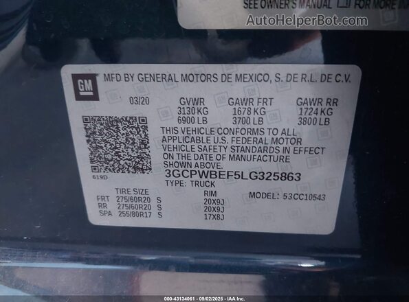 3GCPWBEF5LG325863 2020 CHEVROLET SILVERADO Синий Вид подкапотного пространства