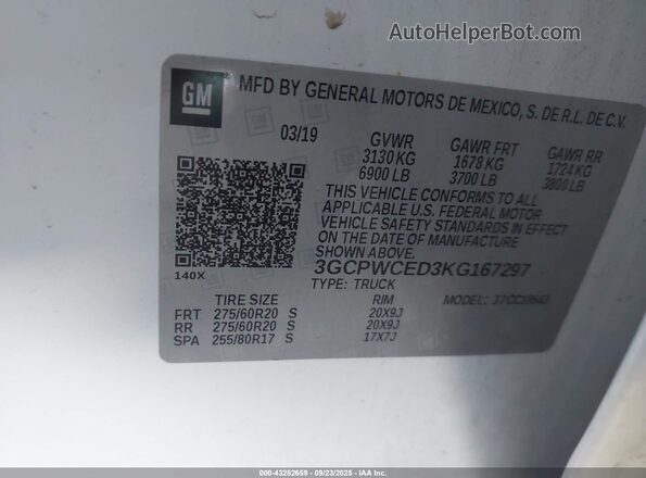 3GCPWCED3KG167297 2019 CHEVROLET SILVERADO White Вид підкапотного простору