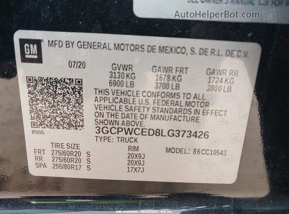 3GCPWCED8LG373426 2020 CHEVROLET SILVERADO Черный Вид подкапотного пространства