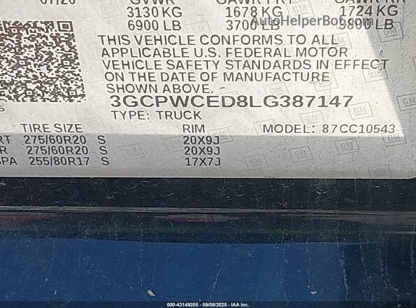 3GCPWCED8LG387147 2020 CHEVROLET SILVERADO Black Շարժիչի բաժամունքի տեսք