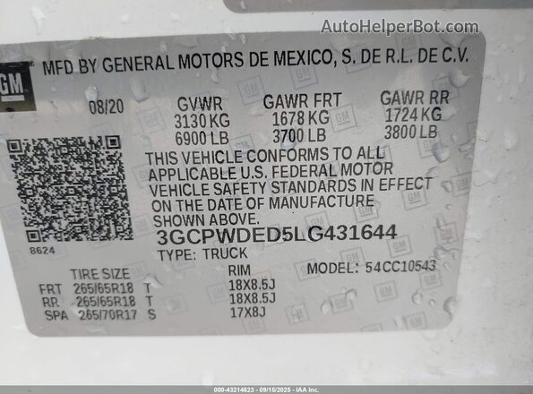 3GCPWDED5LG431644 2020 CHEVROLET SILVERADO White Вид підкапотного простору