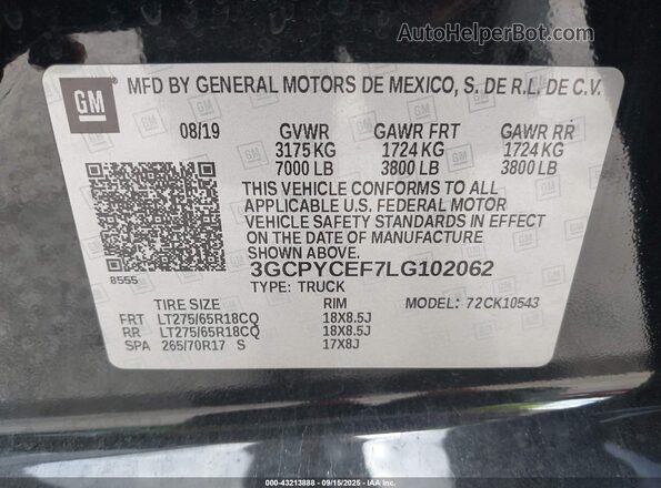 3GCPYCEF7LG102062 2020 CHEVROLET SILVERADO Черный Вид подкапотного пространства