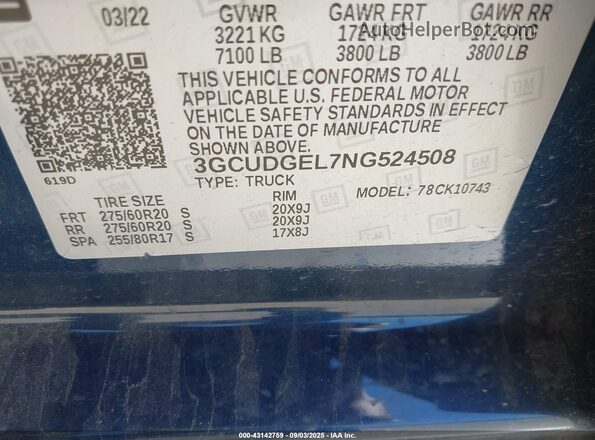3GCUDGEL7NG524508 2022 CHEVROLET SILVERADO Синий Вид подкапотного пространства