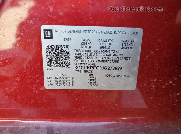 3GCUKREC3JG278939 2018 CHEVROLET SILVERADO Red Вид підкапотного простору