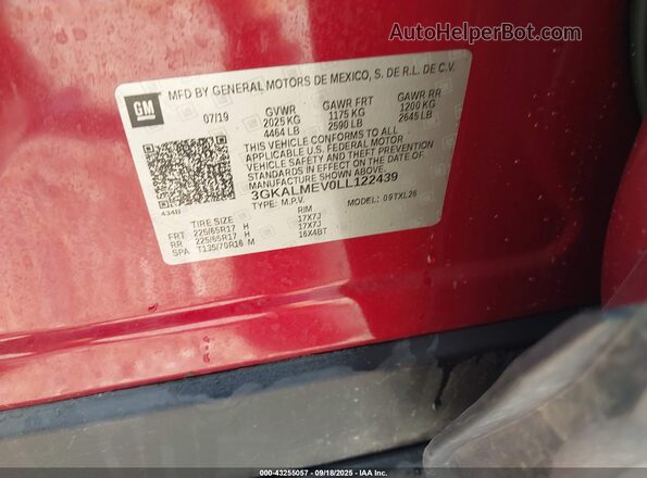 3GKALMEV0LL122439 2020 GMC TERRAIN Red ძრავის განყოფილების ხედი