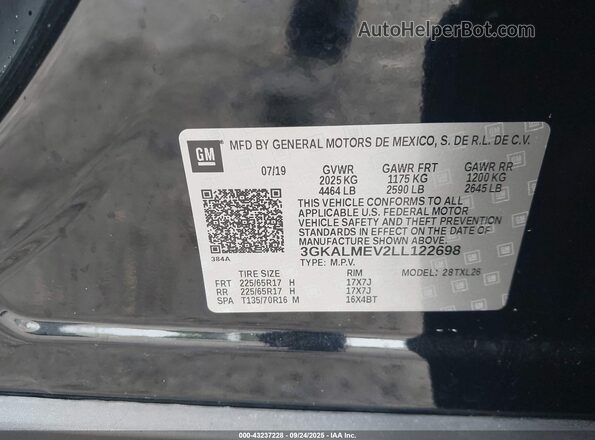 3GKALMEV2LL122698 2020 GMC TERRAIN Black Vista del compartimento del motor