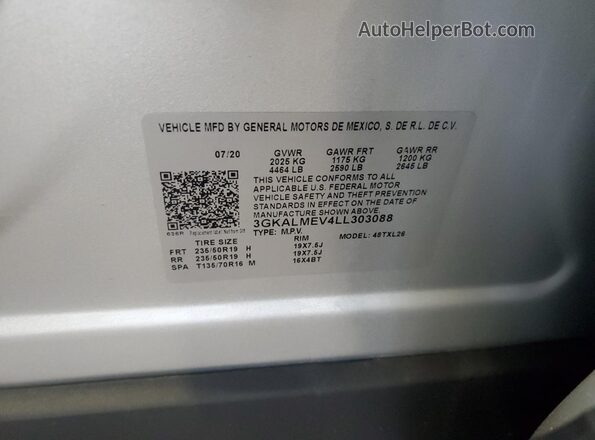 3GKALMEV4LL303088 2020 GMC TERRAIN Silver Engine compartment view