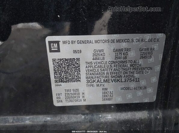 3GKALMEV6KL375411 2019 GMC TERRAIN Black Widok komory silnika
