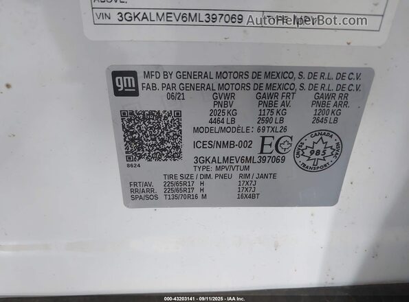 3GKALMEV6ML397069 2021 GMC TERRAIN White Engine compartment view