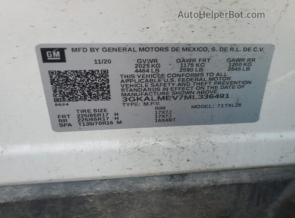 3GKALMEV7ML336491 2021 GMC TERRAIN White Vista de la etiqueta del VIN
