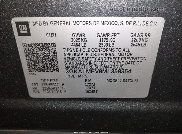 3GKALMEV8ML358354 2021 GMC TERRAIN Gray Widok komory silnika