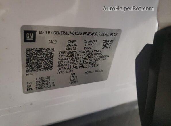 3GKALMEV9LL130636 2020 GMC TERRAIN White Вид наклейки з VIN-кодом