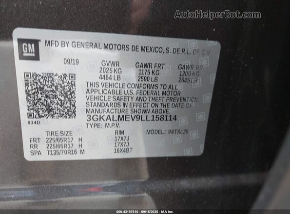 3GKALMEV9LL158114 2020 GMC TERRAIN Brown Вид підкапотного простору