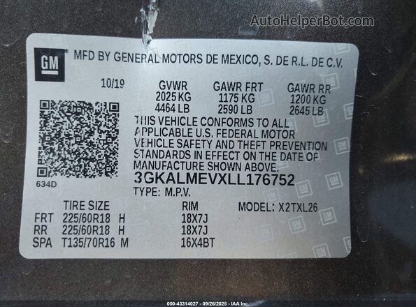 3GKALMEVXLL176752 2020 GMC TERRAIN Pewter Вид подкапотного пространства