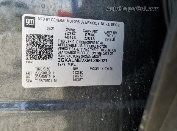 3GKALMEVXML388021 2021 GMC TERRAIN Gray VIN sticker view