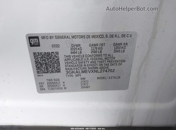 3GKALMEVXNL274702 2022 GMC TERRAIN Белый Вид подкапотного пространства