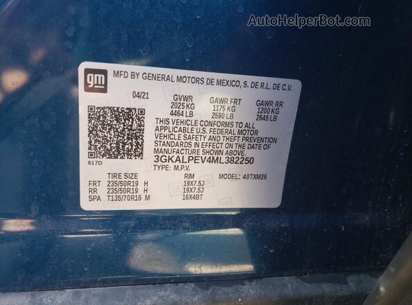 3GKALPEV4ML382250 2021 GMC TERRAIN Blue Widok naklejki z numerem VIN