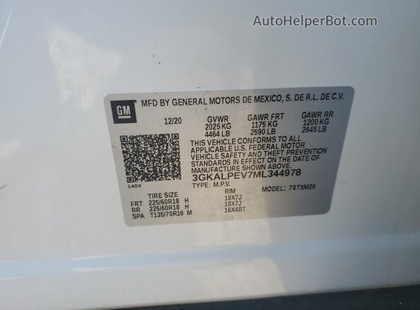 3GKALPEV7ML344978 2021 GMC TERRAIN White 360 interior view