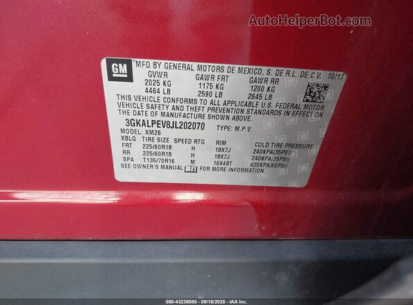 3GKALPEV8JL202070 2018 GMC TERRAIN Red 