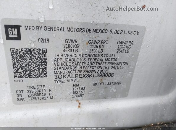 3GKALPEX8KL298088 2019 GMC TERRAIN Silver Vista del compartimento del motor