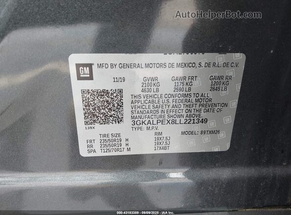 3GKALPEX8LL221349 2020 GMC TERRAIN Gray Вид підкапотного простору