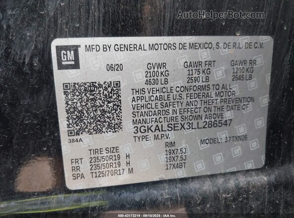 3GKALSEX3LL286547 2020 GMC TERRAIN Black Vista del compartimento del motor