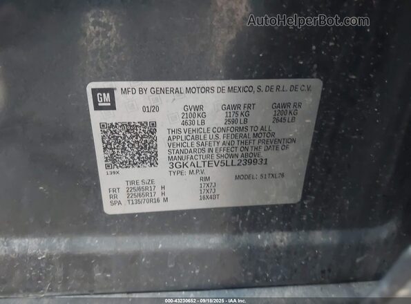 3GKALTEV5LL239931 2020 GMC TERRAIN Gray Вид підкапотного простору