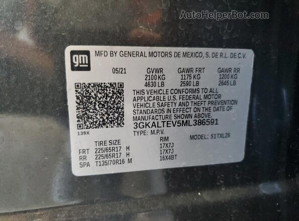 3GKALTEV5ML386591 2021 GMC TERRAIN Серый Вид наклейки с VIN-кодом