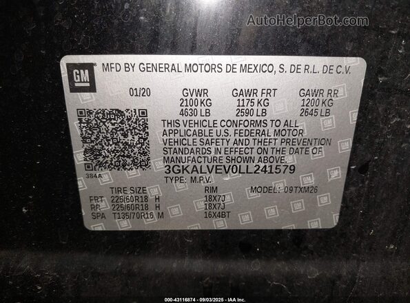 3GKALVEV0LL241579 2020 GMC TERRAIN Black Vista del compartimento del motor