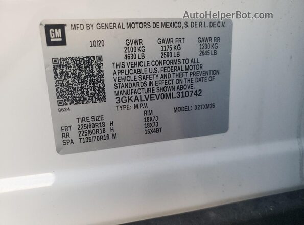 3GKALVEV0ML310742 2021 GMC TERRAIN White Vista de la etiqueta del VIN