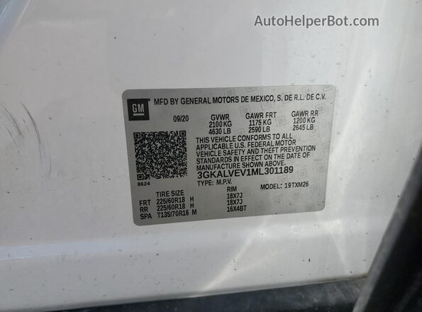 3GKALVEV1ML301189 2021 GMC TERRAIN White VIN կոդի պիտակի տեսք