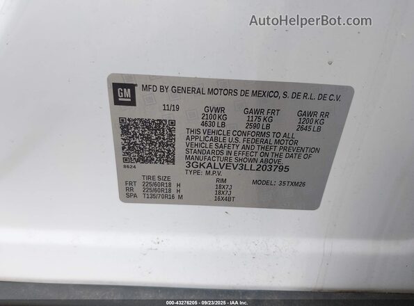 3GKALVEV3LL203795 2020 GMC TERRAIN White Вид підкапотного простору