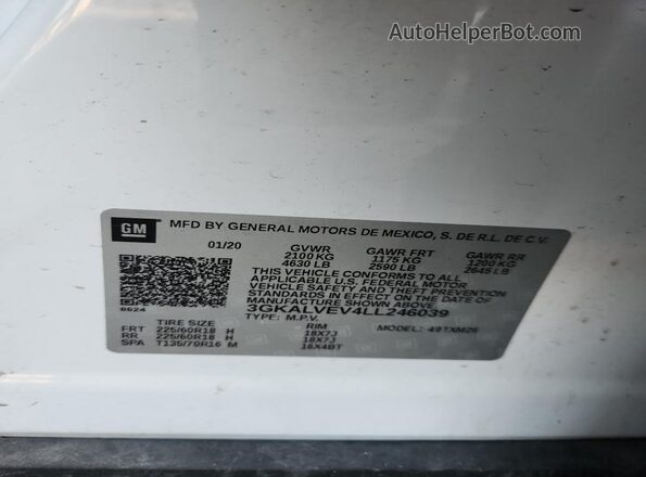 3GKALVEV4LL246039 2020 GMC TERRAIN Silver VIN კოდის სტიკერის ხედი