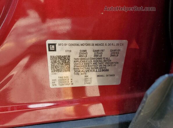 3GKALVEX3LL119686 2020 GMC TERRAIN Red VIN sticker view